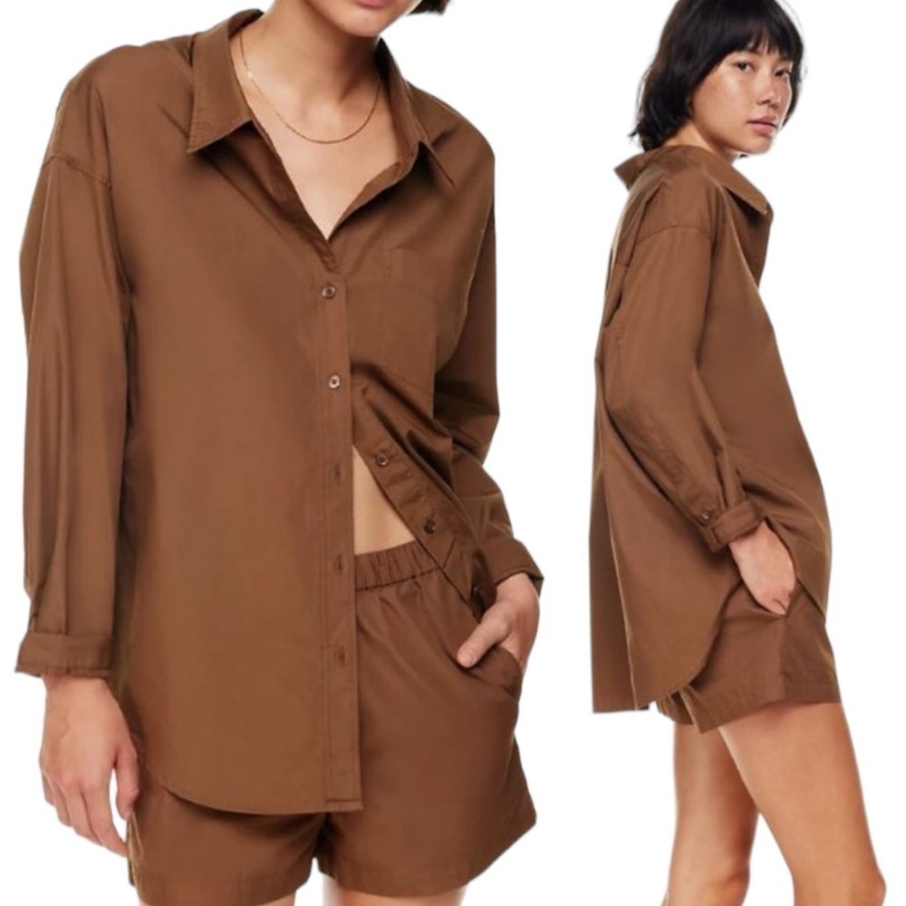 Aritzia Wilfred Free Relaxed Shirt in Rustic Brown Size XS